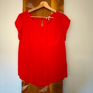 JOIE Cap Sleeve 100% Silk Bright Red Short Sleeve Top Size S
